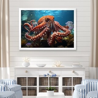 Designart "The Graceful Octopus " Animals Octopus Framed Wall Art ...